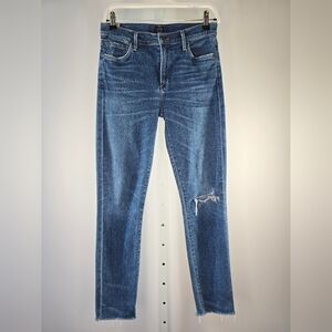 Citizens of Humanity Rocket High Rise Skinny Jeans Distressed Raw Hem Size 28